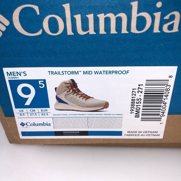 Columbia Men Trailstorm Mid Waterproof Top Hiking Sneakers Fossil Boots - Picture 7 of 8